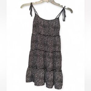 Altar'd State Black & Cream Spotted Tie-Shoulder Tiered Mini Dress